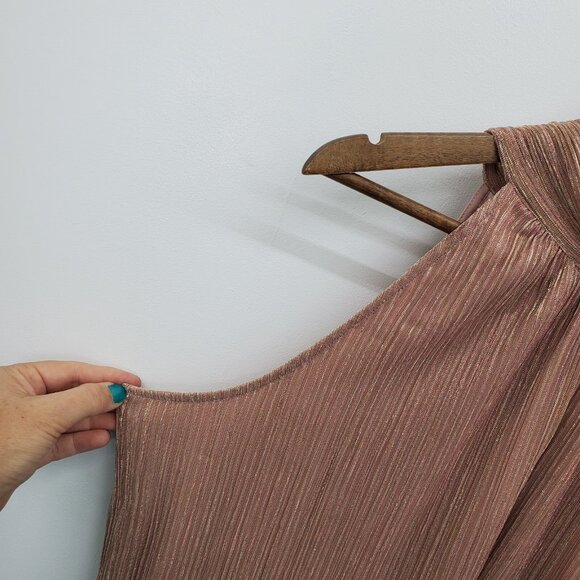 Nine West Rose Gold Metallic Halter Tank Top Shimmer Blouse PXXL Petite NWT - Picture 9 of 15